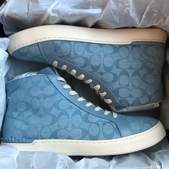 🥰 Coach Clip High Top Sneaker In Signature Chambray - Picture 7 of 12